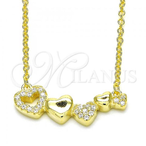 Sterling Silver Pendant Necklace, Heart Design, with White Cubic Zirconia, Polished, Golden Finish, 04.336.0053.2.16