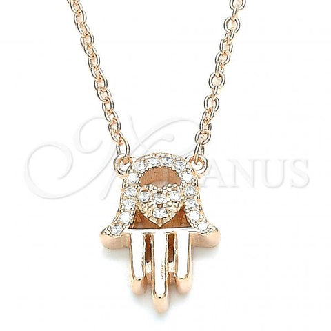Sterling Silver Pendant Necklace, Hand of God and Heart Design, with White Cubic Zirconia, Polished, Rose Gold Finish, 04.336.0213.1.16
