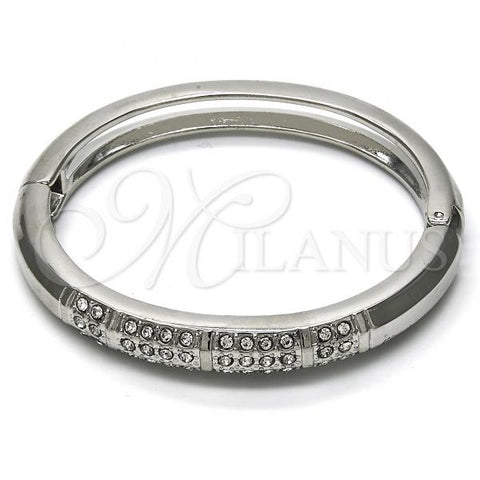 Rhodium Plated Individual Bangle, with White Crystal, Polished, Rhodium Finish, 07.307.0008.1.05 (09 MM Thickness, Size 5 - 2.50 Diameter)