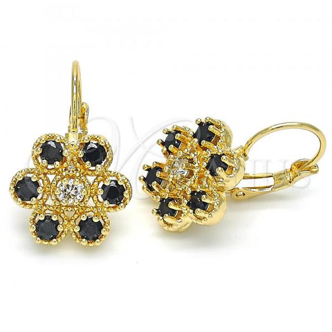 Oro Laminado Leverback Earring, Gold Filled Style with Black and White Cubic Zirconia, Polished, Golden Finish, 02.210.0215.3