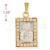 Oro Laminado Religious Pendant, Gold Filled Style Sagrado Corazon de Maria Design, with White Cubic Zirconia, Polished, Two Tone, 5.198.017