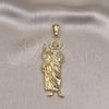 Oro Laminado Religious Pendant, Gold Filled Style San Judas Design, Diamond Cutting Finish, Golden Finish, 05.196.0007
