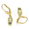 Oro Laminado Dangle Earring, Gold Filled Style Little Girl Design, with Black Micro Pave, Polished, Golden Finish, 02.316.0064.2