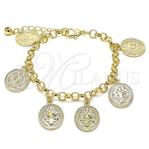 Oro Laminado Charm Bracelet, Gold Filled Style San Benito Design, Polished, Golden Finish, 03.331.0204.08