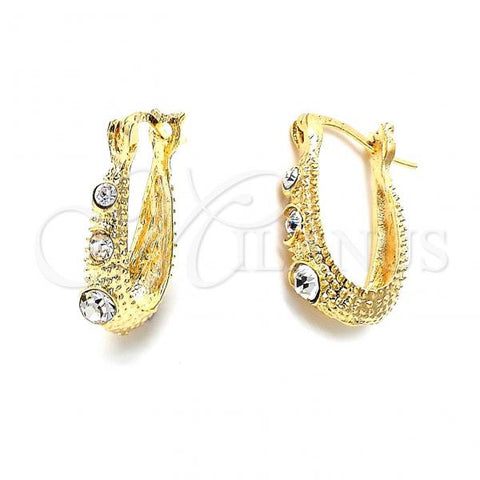 Oro Laminado Huggie Hoop, Gold Filled Style with White Crystal, Matte Finish, Golden Finish, 02.164.0044