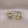 Oro Laminado Huggie Hoop, Gold Filled Style Heart Design, with White Micro Pave, Polished, Golden Finish, 02.213.0630.10