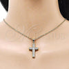 Oro Laminado Religious Pendant, Gold Filled Style Cross Design, with White Cubic Zirconia, Polished, Golden Finish, 05.253.0189