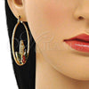Oro Laminado Large Hoop, Gold Filled Style Guadalupe and Flower Design, Multicolor Enamel Finish, Golden Finish, 02.380.0078.50