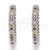 Rhodium Plated Huggie Hoop, with Multicolor Micro Pave, Polished, Rhodium Finish, 02.264.0006.6.20
