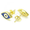 Sterling Silver Stud Earring, Evil Eye Design, Blue Enamel Finish, Golden Finish, 02.336.0055.2