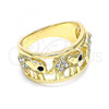 Oro Laminado Multi Stone Ring, Gold Filled Style Elephant Design, with White and Black Crystal, Polished, Golden Finish, 01.380.0001.07