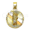 Oro Laminado Religious Pendant, Gold Filled Style San Judas Design, Diamond Cutting Finish, Tricolor, 05.120.0100