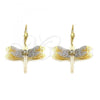 Oro Laminado Dangle Earring, Gold Filled Style Butterfly Design, with Cubic Zirconia, Tricolor, 5.096.011