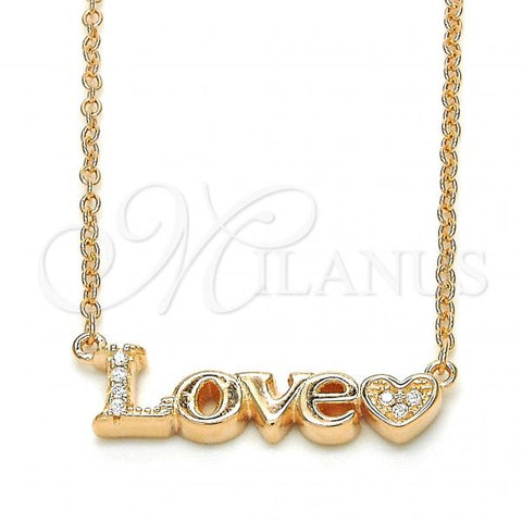 Sterling Silver Pendant Necklace, Love and Heart Design, with White Cubic Zirconia, Polished, Rose Gold Finish, 04.336.0004.1.16