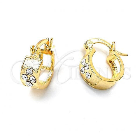 Oro Laminado Small Hoop, Gold Filled Style with White Crystal, Diamond Cutting Finish, Golden Finish, 02.94.0063