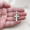 Oro Laminado Religious Pendant, Gold Filled Style Cross Design, with White Cubic Zirconia, Polished, Golden Finish, 05.253.0189
