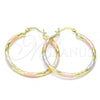 Oro Laminado Medium Hoop, Gold Filled Style Diamond Cutting Finish, Tricolor, 02.213.0156.1.40