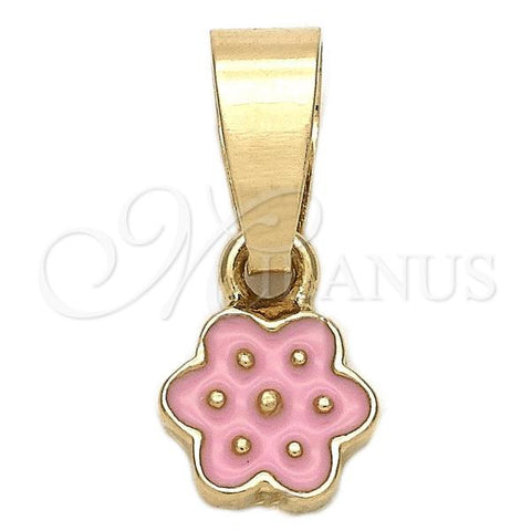Oro Laminado Fancy Pendant, Gold Filled Style Flower Design, Pink Enamel Finish, Golden Finish, 05.163.0067.1