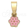 Oro Laminado Fancy Pendant, Gold Filled Style Flower Design, Pink Enamel Finish, Golden Finish, 05.163.0067.1