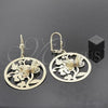 Oro Laminado Dangle Earring, Gold Filled Style Butterfly and Flower Design, with White Cubic Zirconia, Diamond Cutting Finish, Golden Finish, 5.093.004