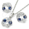 Rhodium Plated Earring and Pendant Adult Set, with Sapphire Blue and White Cubic Zirconia, Polished, Rhodium Finish, 10.106.0011.3