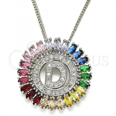 Rhodium Plated Pendant Necklace, Initials Design, with Multicolor Cubic Zirconia, Polished, Rhodium Finish, 04.210.0009.3.20