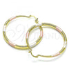 Oro Laminado Large Hoop, Gold Filled Style Hollow Design, Diamond Cutting Finish, Tricolor, 02.213.0440.1.50