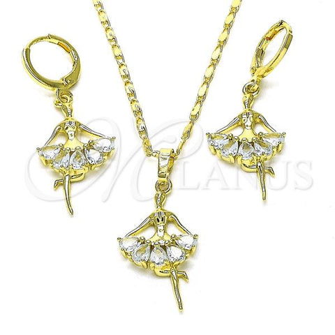 Oro Laminado Earring and Pendant Adult Set, Gold Filled Style Little Girl Design, with White Cubic Zirconia, Polished, Golden Finish, 10.196.0148