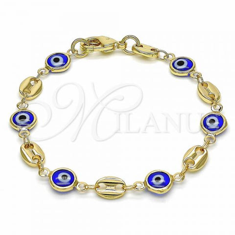 Oro Laminado Fancy Bracelet, Gold Filled Style Evil Eye Design, Blue Resin Finish, Golden Finish, 03.326.0012.2.06