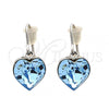 Rhodium Plated Dangle Earring, Heart Design, with Aquamarine Swarovski Crystals, Polished, Rhodium Finish, 02.239.0003
