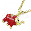 Oro Laminado Fancy Pendant, Gold Filled Style Elephant Design, Red Enamel Finish, Golden Finish, 05.253.0118.1