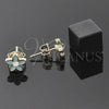 Oro Laminado Stud Earring, Gold Filled Style Flower Design, with White Crystal, Turquoise Enamel Finish, Golden Finish, 02.64.0317 *PROMO*