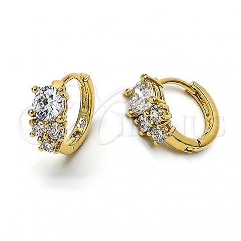 Oro Laminado Huggie Hoop, Gold Filled Style with White Cubic Zirconia, Polished, Golden Finish, 5.131.034