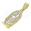 Oro Laminado Religious Pendant, Gold Filled Style Guadalupe Design, Polished, Tricolor, 05.351.0126.1