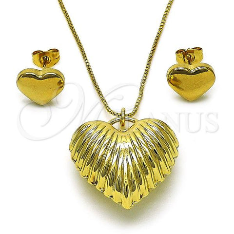 Oro Laminado Earring and Pendant Adult Set, Gold Filled Style Chunky and Hollow Design, Polished, Golden Finish, 10.417.0014