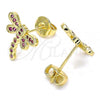Oro Laminado Stud Earring, Gold Filled Style Dragon-Fly Design, with Ruby Micro Pave, Polished, Golden Finish, 02.156.0396.3