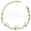 Oro Laminado Fancy Bracelet, Gold Filled Style Dolphin Design, with White Cubic Zirconia, Polished, Golden Finish, 5.028.008