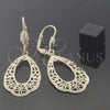 Oro Laminado Dangle Earring, Gold Filled Style Flower Design, Diamond Cutting Finish, Golden Finish, 5.078.005