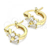 Oro Laminado Small Hoop, Gold Filled Style Flower Design, with White Cubic Zirconia, Polished, Golden Finish, 02.210.0502.10