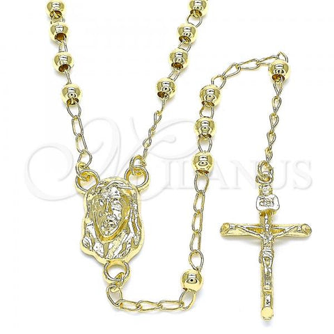 Oro Laminado Thin Rosary, Gold Filled Style Jesus and Crucifix Design, Polished, Golden Finish, 09.213.0032.24