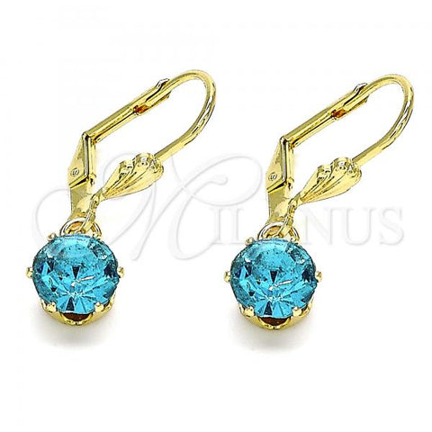Oro Laminado Leverback Earring, Gold Filled Style with Blue Topaz and White Crystal, Polished, Golden Finish, 02.122.0112.6