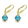 Oro Laminado Leverback Earring, Gold Filled Style with Blue Topaz and White Crystal, Polished, Golden Finish, 02.122.0112.6