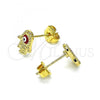 Oro Laminado Stud Earring, Gold Filled Style Hand of God and Evil Eye Design, Red Enamel Finish, Golden Finish, 02.213.0399