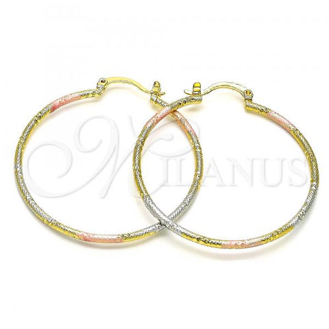 Oro Laminado Medium Hoop, Gold Filled Style Diamond Cutting Finish, Tricolor, 02.168.0039.1.40