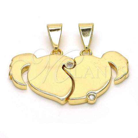 Oro Laminado Fancy Pendant, Gold Filled Style Heart Design, with White Cubic Zirconia, Polished, Golden Finish, 05.179.0065