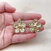 Oro Laminado Stud Earring, Gold Filled Style Flower Design, Diamond Cutting Finish, Golden Finish, 02.282.0038