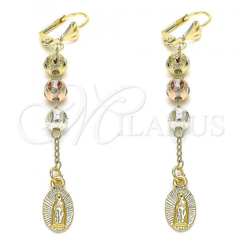 Oro Laminado Long Earring, Gold Filled Style Guadalupe Design, Polished, Tricolor, 02.351.0060