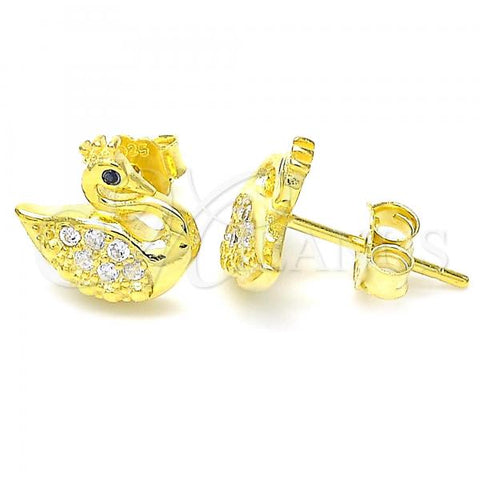 Sterling Silver Stud Earring, Swan Design, with Black and White Cubic Zirconia, Polished, Golden Finish, 02.336.0149.2