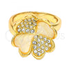 Oro Laminado Elegant Ring, Gold Filled Style Flower and Heart Design, with Champagne Opal and White Crystal, Polished, Golden Finish, 5.174.022.08 (Size 8)