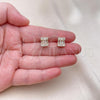 Oro Laminado Stud Earring, Gold Filled Style Baguette Design, with White Cubic Zirconia, Polished, Golden Finish, 02.342.0297